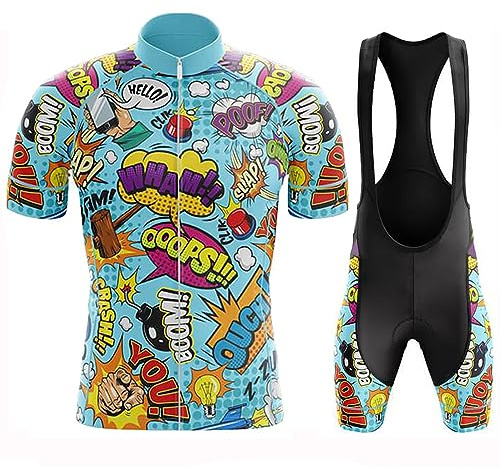 Ropa Ciclismo Hombre Verano Maillot Bici MTB Manga Corta Conjunto Ciclista,Traje Bicicleta Camiseta Ciclo y Culotte Tirantes con 19D Gel Acolchado,Completa Jerseys Transpirable Secado Rápido(1,L)