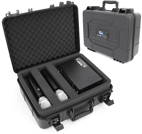 CASEMATIX Hartschalen-Mikrofon-Hülle, kompatibel mit Sennheiser- oder Shure-Wireless-Mikrofon-System, anpassbarer Doppelschicht-Schaumstoff für Mikrofone, Empfänger, Sender usw., Schwarz, Schwarz ,