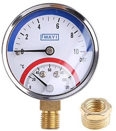 Misuratore di temperatura e pressione filettatura 0-120 ℃ 0-10 bar Gamma di montaggio per riscaldamento a pavimento Termometro Monitor Manometro meccanico con monitor di temperatura Supporto inferiore