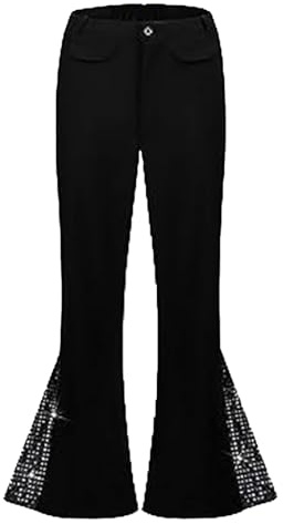 RUMAOZIA Pantalon Évasé pour Homme - Disco à Paillettes - Tenue des Années 80 - Costume Hippie - Carnaval, Noir, M
