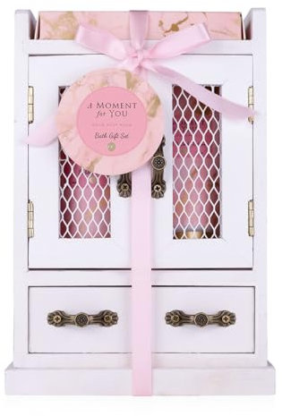 accentra Coffret cadeau pour femme « A Moment for you » - Kit de beauté avec bain moussant, lotion pour le corps et sels de bain dans une armoire en bois décorative - Kit de bien-être pour femmes et