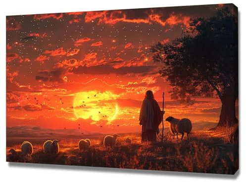 AMXBZC Christus Wanddekoration Jesus, Jesus Sonnenuntergang Leinwand Poster Und Drucke Wandkunst Bilder Gemälde Für Wohnzimmer Heimtextilien - 70x110cm(28x43in) Gerahmt