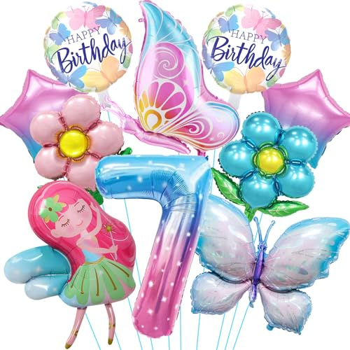 Schmetterlings-Luftballons, 7 Jahre, 10 Stück, Folienballons, Geburtstag, 7 Jahre, Schmetterlinge, Dekoration für Mädchen, Geburtstag, Party, Dekoration