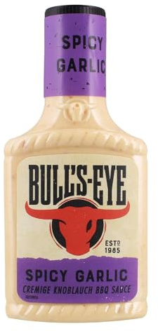 Salsa barbecue Bull's Eye BBQ - Origine Germania - Delizioso sapore di aglio piccante per esaltare le tue grigliate 350g 300ml - Aglio piccante.