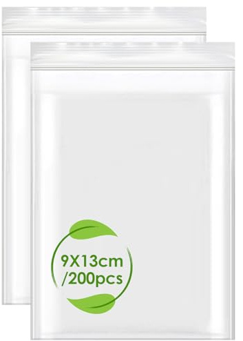 200 Pezzi Sacchetti Plastica Trasparenti, 9x13 cm Bustine Plastica Richiudibili Buste Trasparenti con Chiusura Sacchetti Ziplock Bags con Zip Cerniera per Alimenti Cucina Ufficio