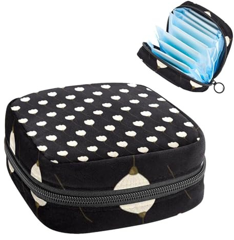 Damenbinden Aufbewahrungstasche Perioden Kit Tasche für Schule Menstruationstasse Beutel Damenbinden Organizer Tasche Schwarz Weiß Tulpe Blumenmuster