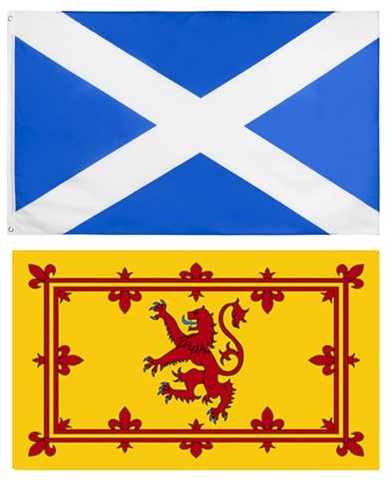 Lot de 2 drapeaux écossais – Drapeaux de lion rampant avec tête en toile polyester résistante à la décoloration à double couture Croix nationale de St Andrews