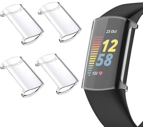 LIANCGJUE 4 Pack TPU Case for Fitbit Charge 6 Screen Protector, Full Around Protective Rugged Bumper Cover Compatible with Fitbit Charge 5/6 Smartwatch (Clear/Clear/Clear/Clear)