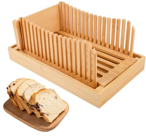 Homemade Bread Slicer Compact Bread Slicing Guide and Non Slip Crumb Tray Foldable Bread Cutter for Homemade Bread Ideal Sourdough Bread Slicing Solution 3 Thickness Options, 13.8 x 8.6 x 1.5
