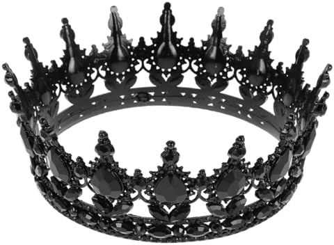 VALICLUD Schwarze Barock Krone Damen Tiara Rund Gothic Haarschmuck Vintage Diadem 5.63 Zoll Für Hochzeit Halloween Party Abschlussball