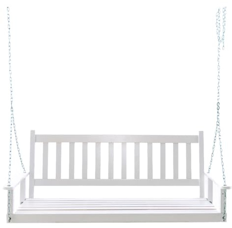 SFAREST 2/3 Seater Patio Swing Chair, Wooden Swing Bench Loveseat with Adjustable Hanging Chains, Outdoor Swing Seat Hammock for Balcony Yard Tree (White, 168 x 65 x 63cm)