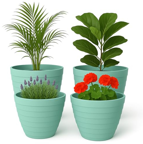 Mypicompany. Maceteros Decorativos Interior y Maceteros Grandes Exterior - Macetas Grandes Verde Turquesa 2X30cm + 2X25cm. Macetas Plastico con Drenaje - Tiestos para Plantas.