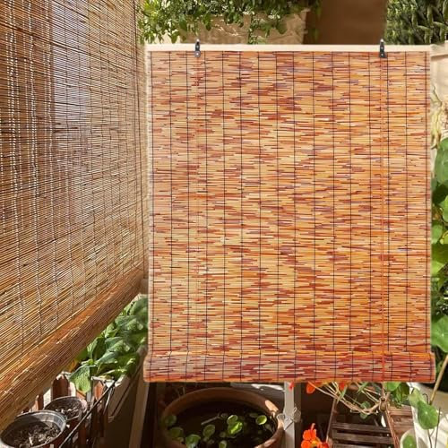 Sichtschutz Outdoor Bambusrollo | Natur Bambus-Rollo 70% Blickdicht | Wetterfest Sonnenschutz | Bambus Jalousine Schilf Vorhang Mit Hakenaufhängung | Für Fenster Tür Balkon Terrasse Garten(95 x 200 cm