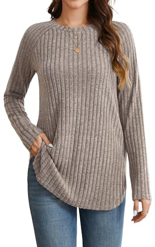 Enmain Maglioni da Donna Invernale Manica Lunga Felpa Leggera Girocollo Maglia Lunga Donna per Leggings Pullover Taglie Forti Loose caffè 3XL