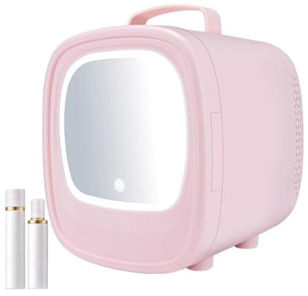 PP-Vic Pequeño Refrigerador con Luz LED, Mini Refrigerador De Belleza, Refrigerador Retro De Bebidas Pequeñas, Heladería Simple, Rosa Femenina, Se Puede Usar para Almacenar Hierbas