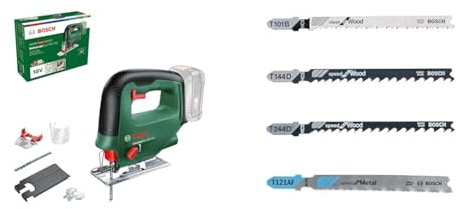 Bosch Home and Garden Cordless Jigsaw UniversalSaw 18V-100 (Without Battery, 18 Volt System, in Carton Packaging) + Tough Box Jigsaw Blade-Set with Single Lug Shank, Set of 40 Piece