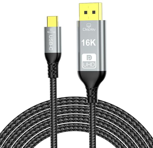 YIWENTEC USB-C zu DisplayPort 2.1 Kabel, 40Gbps, 16K 30Hz, 8K 60Hz, 4K 240Hz, Thunderbolt 4/3 zu DP, MST/Clamshell-Modus kompatibel, Type-C DP 2.1 Kabel (2M)