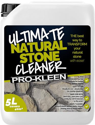 Pro-Kleen Natural Stone Cleaner 5L - Removes Dirt, Lichen, Moss & Weather Staining - For Natural Stone, Indian Sandstone, Block Paving, Patios, Paths, Driveways & More - Covers up to 40m²