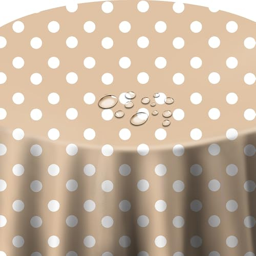 Wachstuch Wachstischdecke Tischdecke Punkte Beige Oval 130 x 160 cm abwischbar