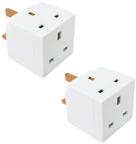 Double Dragon 2-Pack 13A 2-Way 3-Pin Multi Plug Adapter | Converts 1 Plug into 2 | Cube Wall Socket Splitter for Multiple Connections | Child Safety Shutters | UKCA & CE Certified