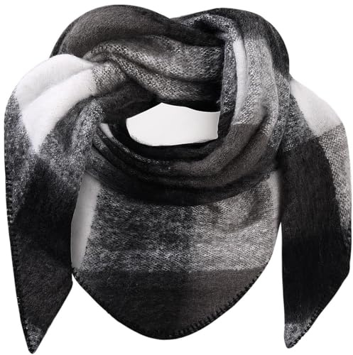 Lonya Dreieck Schal Damen XXL Strick Halstuch Dreieckstuch Damenschal Winter Bunter Schal Winterschal Kuschelig Flauschig, 195×135 CM, Schwarz+Weiß