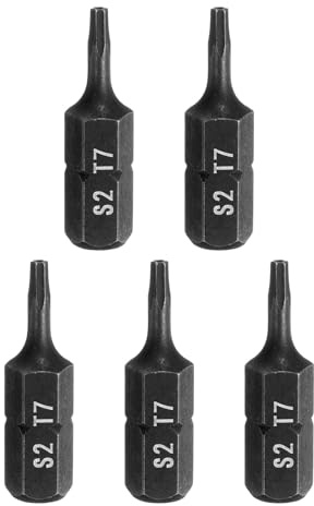 QUARKZMAN 5pcs T7 Torx Pointe De Tournevis 1/4 Tige Hexagonale Noir | Acier S2, 25mm/1 Longueur, Tête Étoile 6 Points Avec Trou, Pour Tournevis Électrique Impact Outils Électriques