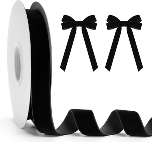 KINGLAKE Ruban Velours Noir - 2cmX9m Ruban Cadeau de Noël, Pour Sapin de Noël, Halloween, Nœuds, Loisirs Créatifs