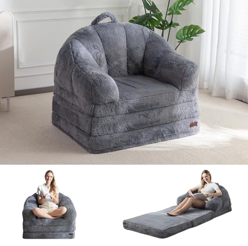 MAXYOYO Sofá Cama Plegable, Cómodo Tapizado de Piel Sintética, Sofá Convertible de Suelo con Asa, Sillón Puf Individual para Adultos, Sillón Cama para Sala de Estar o Dormitorio
