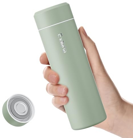 【Upgraded】 Exllena Small Water Bottle 350ml– Mini Flask for Hot & Cold Drinks, Perfect Small Insulated Water Bottle for School, Travel, Milk, Coffee... (Sauge Green)