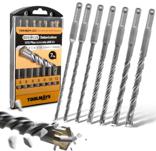 TOOLMAYS SDS Plus Betonbohrer Set, 7-teilig SDS Plus Bohrer Set für Beton, Ø 5-12 mm x 160 mm Steinbohrer, Max. Härte bis zu 92 HRC