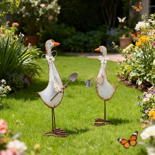 2 Stück Gartendeko Gans Rost deko Garten Deko Draußen Frühlingsdeko | Gartenstecker Gartendeko für Draußen Wetterfest für den Außenbereich, Indoor Outdoor, Terrassen, Geschenk