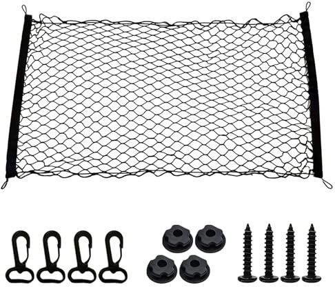Car Boot Net 43.3 x 23.6 in, Elastic Trunk Cargo Net Organizer with Mounting Kit, Resistance Polyester Mesh Luggage Net, Universal Fit for Many Vehicles