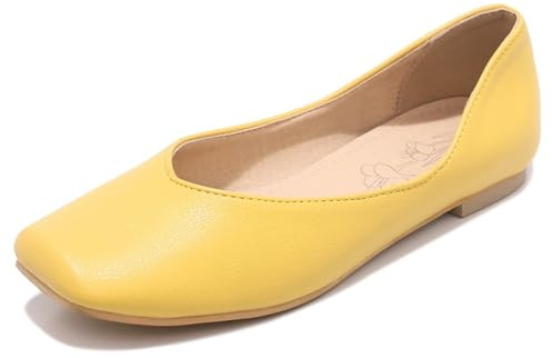 Lizoleor Comodo Piatto Heel Square Toe Senza Chiusura Donna Ballerine Scarpe Largo Fit Casuale Lavoro Solid Color Dolly Scarpe Giallo Numero 47 EU/49Cn