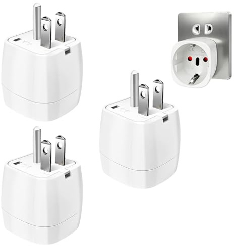 YIQILAIYA 3 Piezas Blanc Adaptador Enchufe Europeo a Americano, Adaptateur Prise Universelle, EU 2 Broches Vers US 3 Broches Adaptateur Prise para Canada, Mexique, Thaïlande