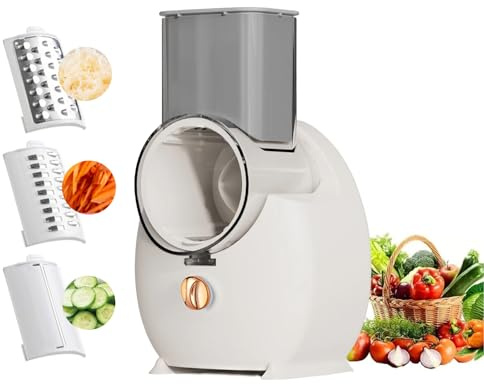 FTNESGYM Grattugia elettrica per formaggio, 3 in 1, grattugia elettrica per formaggio e verdure, con 6 lame intercambiabili, per formaggio, frutta, verdura, noci (bianco (elettrico))