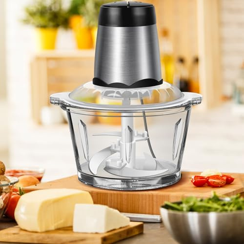 2L Meat Grinder Electric Multi Blender Mixer Food Processor Vegetable Chopper Meat Blender Food Grinder for Kitchen, 2 Speeds, 4 Blades