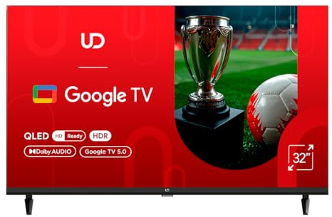 UD Smart TV 32 QLED HD Ready, Google TV, Chromecast integrado, 32QHGC5210S | Control por Voz, Dolby Audio, WiFi Dual Band, Bluetooth 5.1, HDMI y USB
