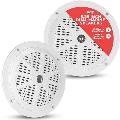 Pyle Altoparlanti Marini Doppio da 13,34 Centimetri, Speaker 2 Vie, Impermeabili, 100 Watt, Casse Audio con Cono in Polipropilene, 1 Paio