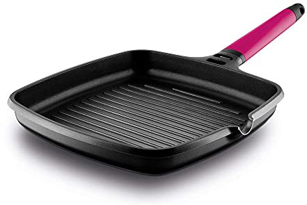 Castey F14-IG27 POÊLE Carre Grill Induction 27 x 27 CM avec Manche Amovible, Fonte, Magenta