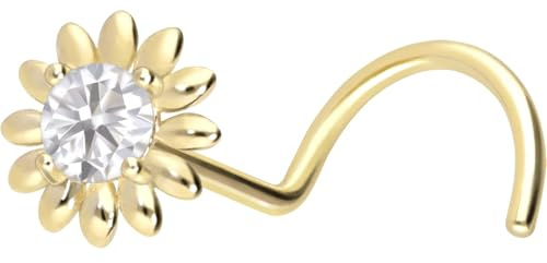 PIERCINGLINE 14 Karat oder 18 K Nasenpiercing Spirale MOISSANIT + BLUME Piercing Nase Stecker Farbauswahl