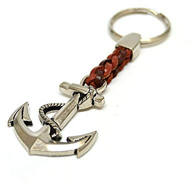 Schlüsselanhänger Ring Anker am Ende eines Lederriemens, 7 cm plus Ring 2,5 cm