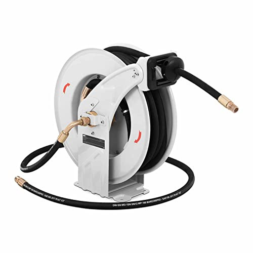MSW Enrouleur Tuyau Dévidoir Haute Pression Pneumatique Eau Air MSW-PHR15 (Automatique, 15 m, 160 bars, Raccord 1/2, -20 à 40 °C, Eau Max. 100 °C, Fer/Caoutchouc)