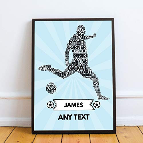 RED OCEAN Personalised Boys Bedroom Sign Football Print Boys Bedroom Wall Art Football Fan Gift (A4 Print with Black Frame - PERSONALISED Footballer Word Art)