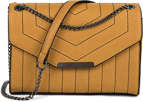 styleBREAKER Damen Crossbody Umhängetasche Ziernähte PU | 22x15x8,5 cm, variable Gliederkette (77 oder 136 cm), Magnet-Druckknopf am Umschlag, Haupt- sowie Rückfach mit Zipper.