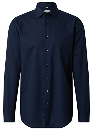 Seidensticker Men's Business Shirt - Regular fit - Non-Iron - Kent Collar - Long Sleeve - 100% Cotton Dark Blue