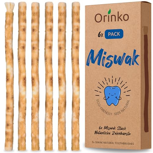 ORINKO® Miswak Natural x6 - Siwak Cepillo de Dientes Ecológico para Blanqueamiento Dental - Raíz de Salvadora Persica para Higiene Bucal - Alternativa Cero Waste y Vegana