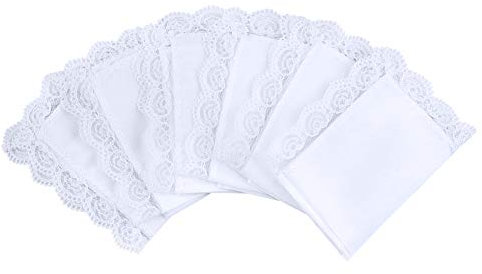 HOULIFE 6 Stücke Damen Klein Weiß Taschentücher aus Reiner Baumwolle mit Spitzen 25x25cm für Alltagsgebrauch&Hochzeit (Weiß 7-12 Stücke)