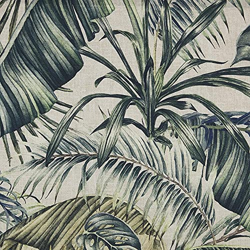 Kt KILOtela - Dekostoff Halbpanama Baumwolle, Home-Accessoires, Tischdecken, Kissen, Vorhänge, Taschen, 280 cm Breite, Meterware ab 0,5 m, Preis Gilt für 0,5 m, Tropische Pflanzen - Grün