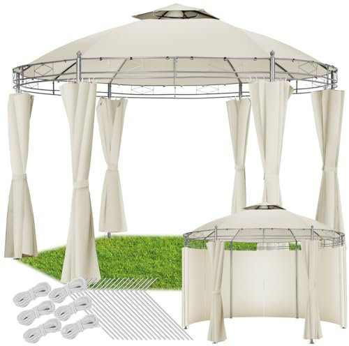 tectake® Gazebo da Giardino Deluxe, Gazebo Esterno Resistente con Teli Laterali, Gazebo da Esterno Regolabile, Gazebo Impermeabile, Resistente ai Raggi UV, Design Elegante - Crema