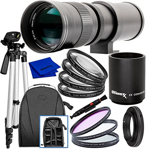 Ultimaxx 420-800mm (w/Converter 840-1600mm) f/8.3-16 Manual Telephoto Zoom T-Mount Lens Kit for Canon EOS Rebel T5, T5i, T6, T7 T6i, T6s, T7i, SL1, SL2, EOS 60D, 70D, 77D, 80D, 90d, T8i, SL3